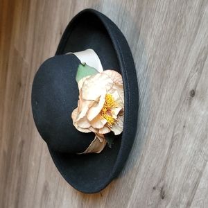 Janies Black Wool Felt Hat with  Flower